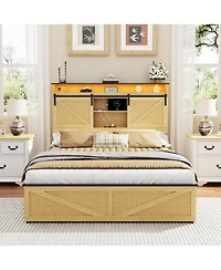 Lucky One Farmhouse Full Size Bed Frame with Storage Headboard and Drawers