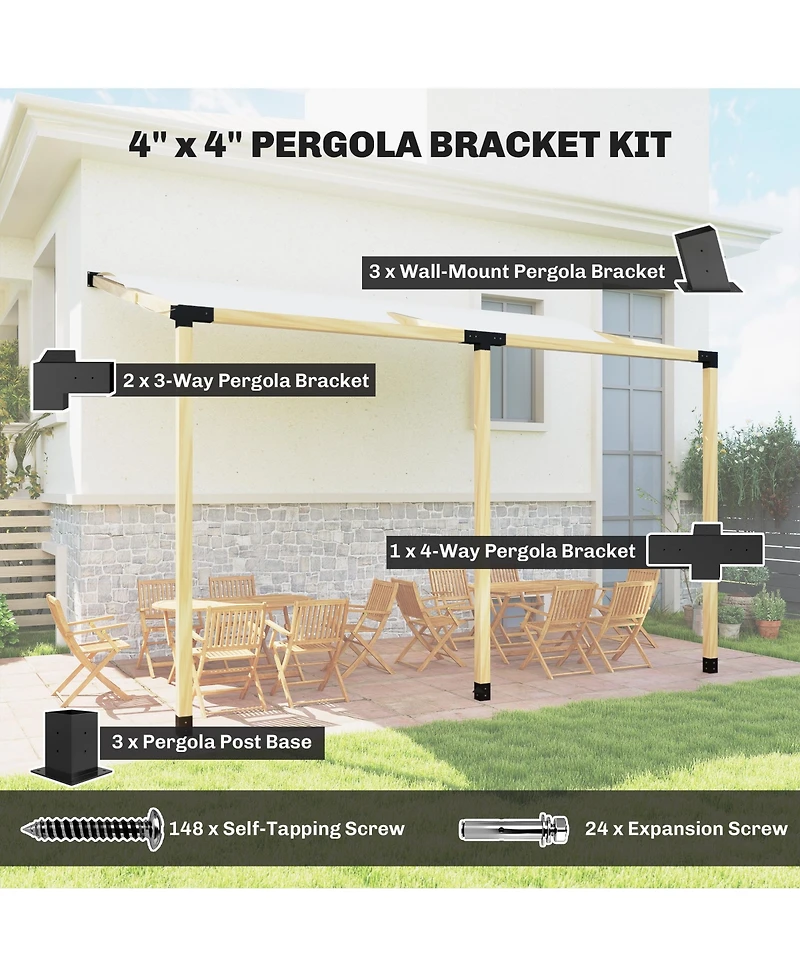Outsunny Pergola Brackets, 15° Slanted Roof Pergola Bracket Kit