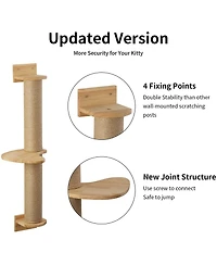 Aronkl Wall Mounted Cat Activity Tree Jute Scratcher Pine Hammock Multi Purpose Cat Furniture