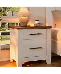 homfan Farmhouse Nightstand with 2 Drawers, Space Saving End Table for Bedroom and Living Room, Supports 170 Lbs