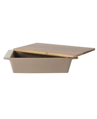 Gibson Home Elite 2.75-Quart 13.5" x 8.5" Stoneware Baking Dish with Acacia Wood Lid – Taupe Rectangular Oven Safe Baker