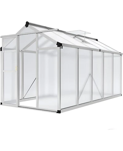gaomon 6x10 feet Walk-In Greenhouse, Polycarbonate Panels, Adjustable Roof Vent & Sliding Door, Aluminum Frame, Garden & Patio