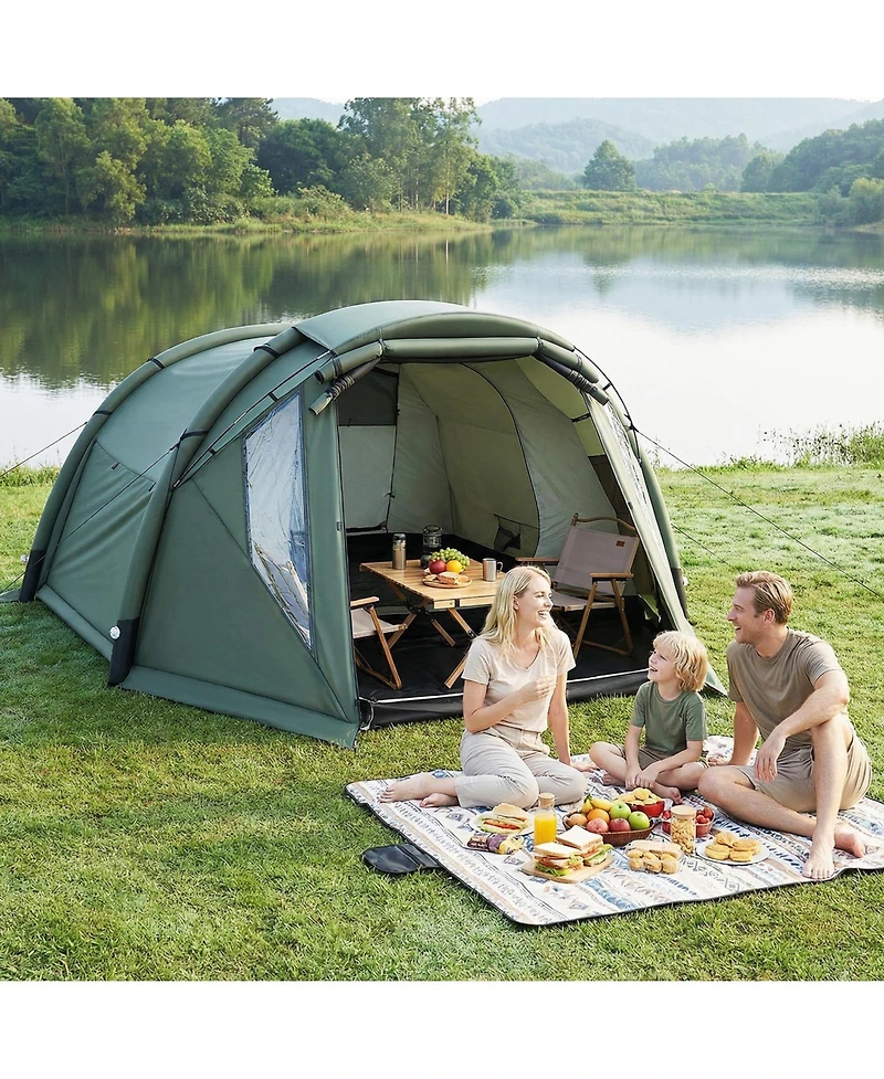 Costway Inflatable Camping Tent with Screened Porch, Mesh and Transparent Windows, Door