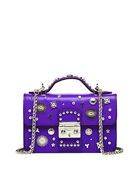 Susu Womens Royal Blue Purple Leather Studded Mini Crossbody Bag Structured Top Handle Satchel with Buckle Closure