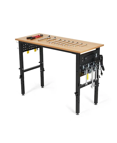 gaomon Adjustable Height Workbench 48 in Hardwood Worktable 2200 lb Capacity Metal Frame for Garage Workshop Office