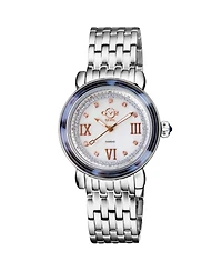 GV2 by Gevril Women's Marsala Tortoise Swiss Quartz Diamond Silver Stainless Steel Bracelet Watch