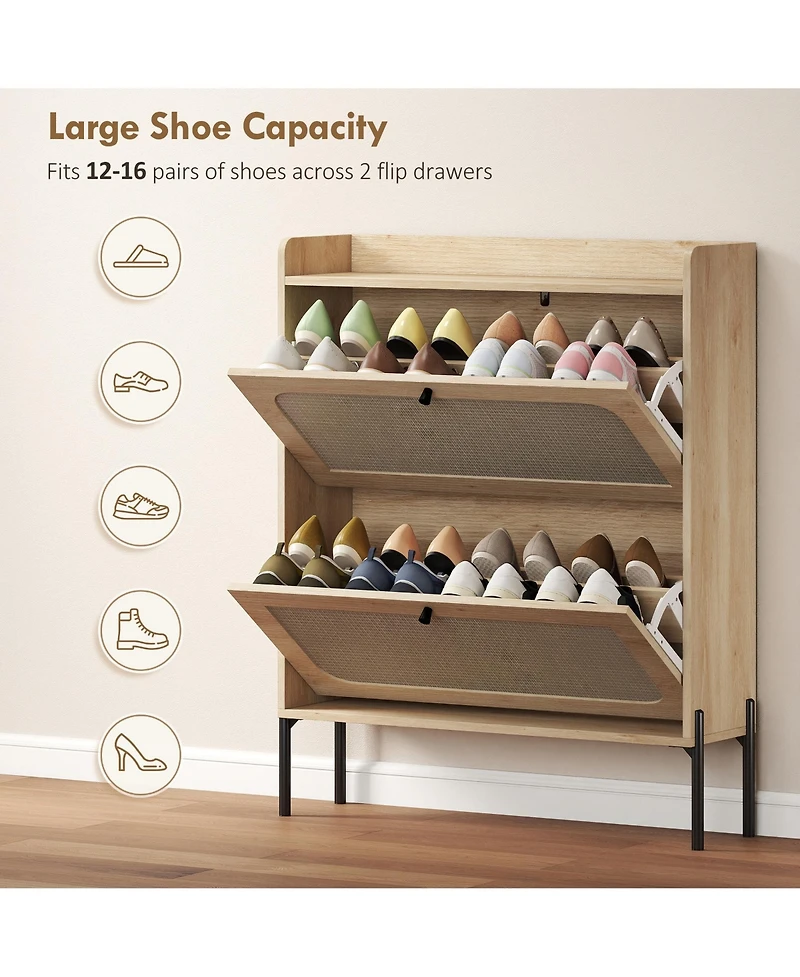 Homcom Shoe Cabinet with 2 Flip Drawers, Narrow Shoe Storage Cabinet