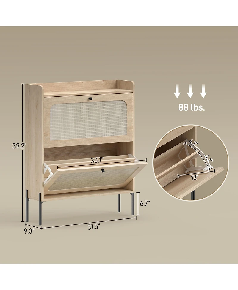 Homcom Shoe Cabinet with 2 Flip Drawers, Narrow Shoe Storage Cabinet