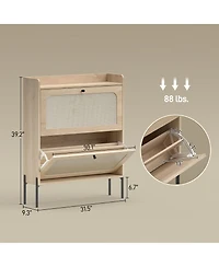 Homcom Shoe Cabinet with 2 Flip Drawers, Narrow Shoe Storage Cabinet