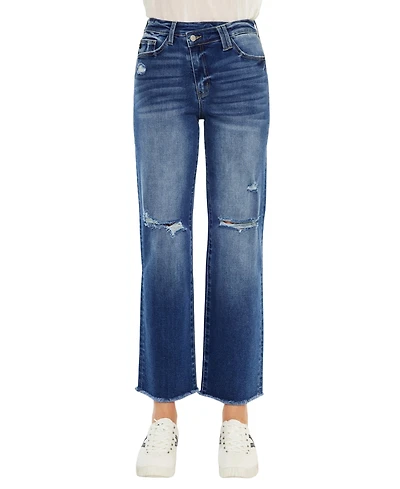 KanCan Essential Women's Mollie High Rise Criss Cross Straight Jeans