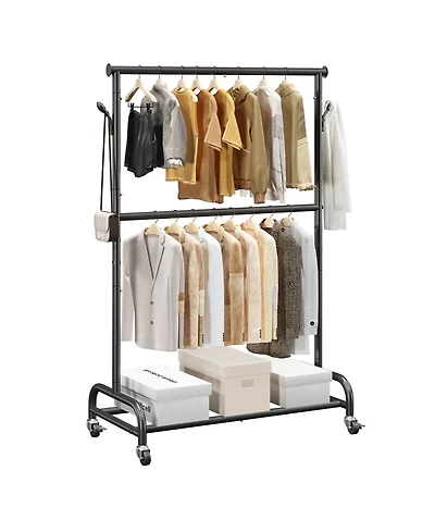 Ecooso Rolling Clothes Rack with Wheels, Adjustable Crossbar, Side Hooks, 150 lb Capacity, Heavy-Duty Carbon Steel Garment Rack