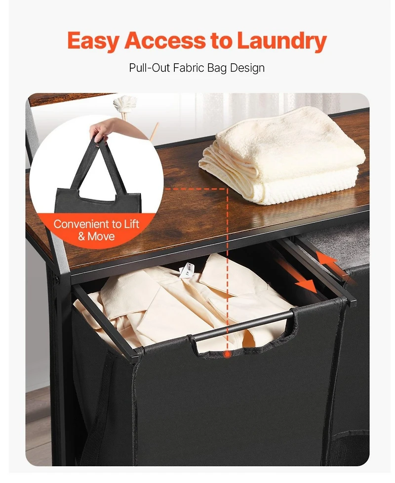Ecooso 2-Tier Laundry Sorter, 2-Section Rolling Hamper with Wood Top, Ladder Shelves, Metal Frame, 600D Oxford Cloth Bags