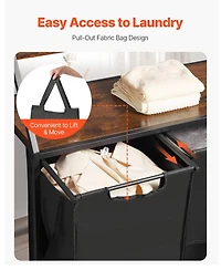 Ecooso 2-Tier Laundry Sorter, 2-Section Rolling Hamper with Wood Top, Ladder Shelves, Metal Frame, 600D Oxford Cloth Bags