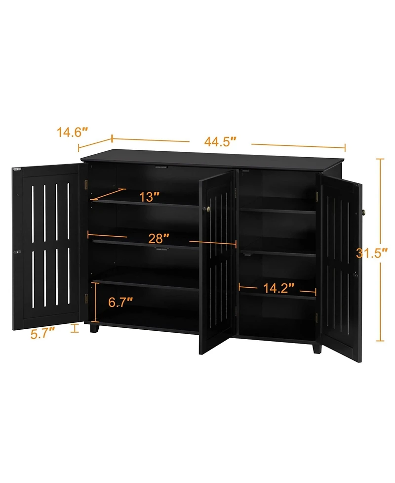 Yigii Shoe Cabinet 3 Doors 4 Tier Adjustable Shelves Freestanding Storage Entryway Bathroom Living Room