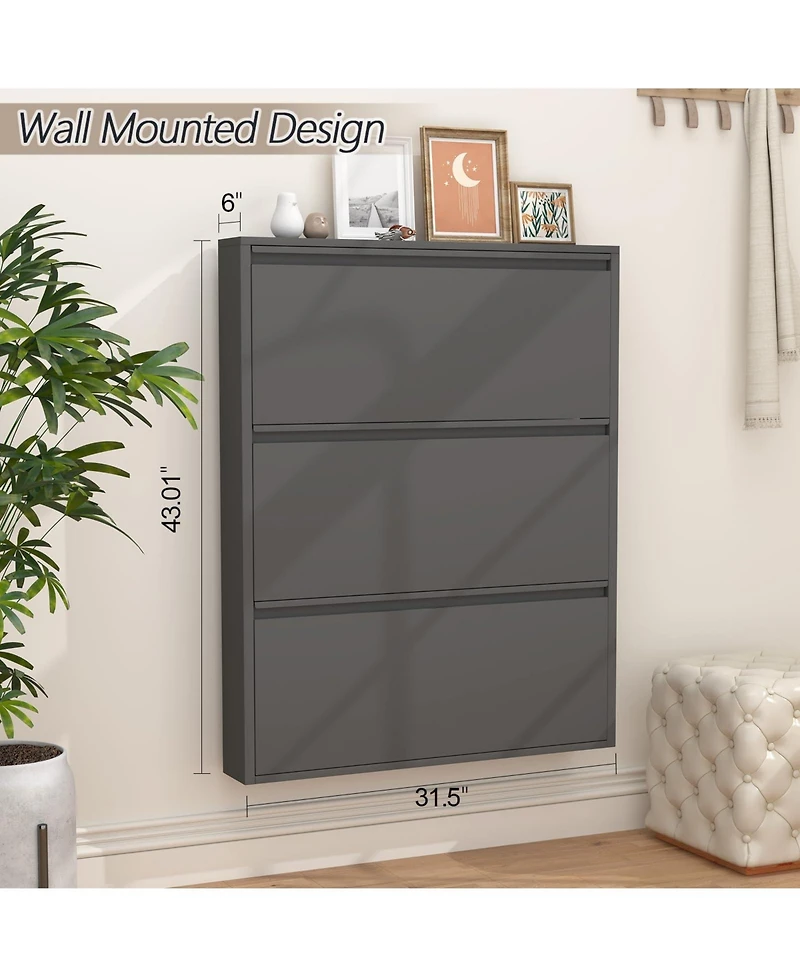 Yigii Wall Mount Metal Shoe Cabinet Narrow Entryway Storage Large Capacity All Steel
