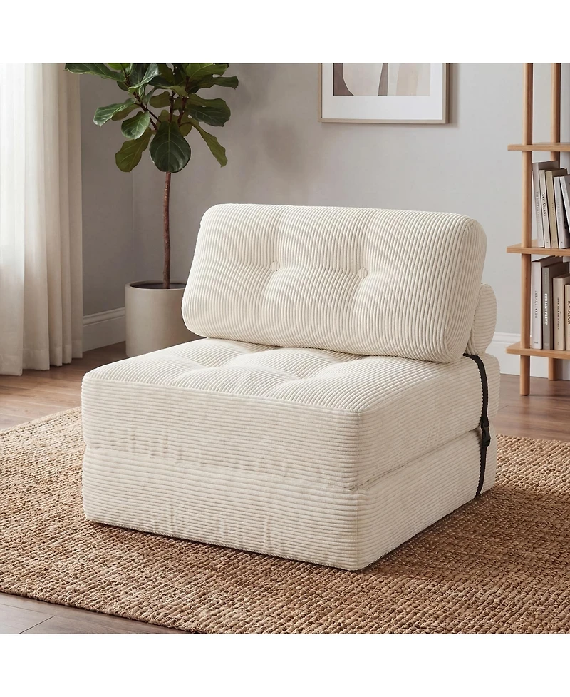 Costway Folding Sofa Bed, Convertible Sleeper Chair with Pillow Back Support Corduroy Cover