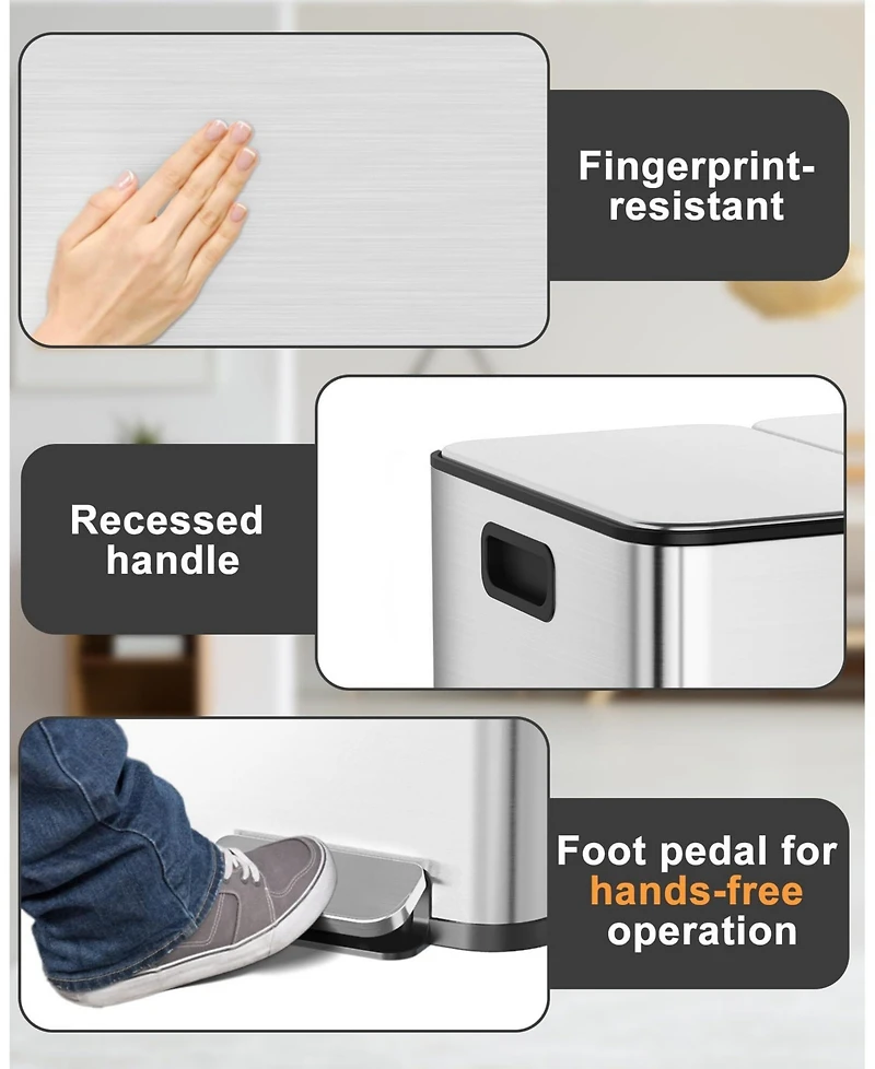 gaomon Dual Compartment Stainless Steel Kitchen Trash Can for Recycling