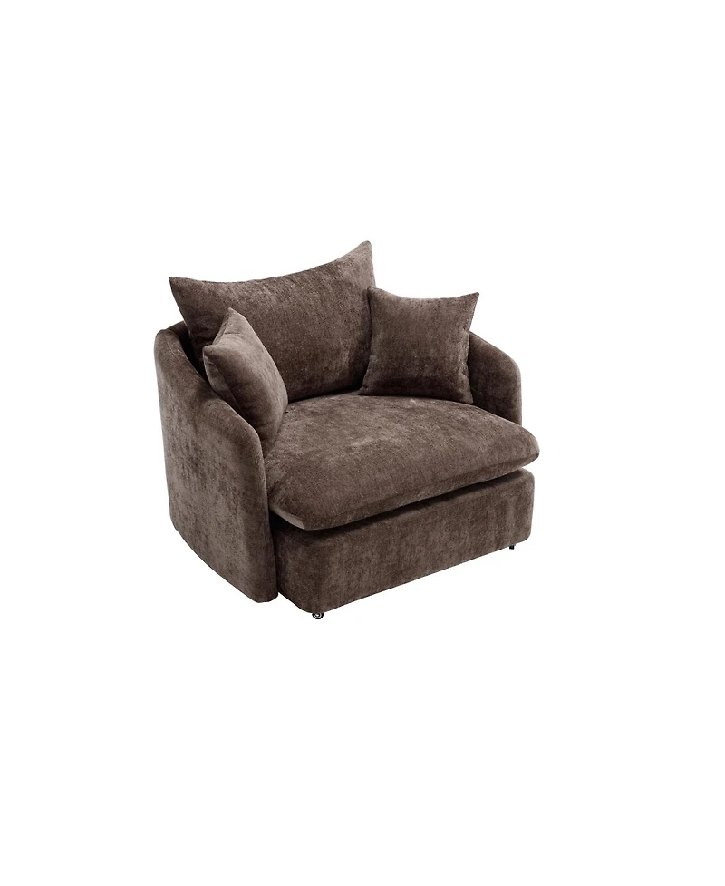 Streamdale Furniture 360degree(s) Swivel Oversized Armchair with 3 Pillows, Modern Brown Sofa Chair