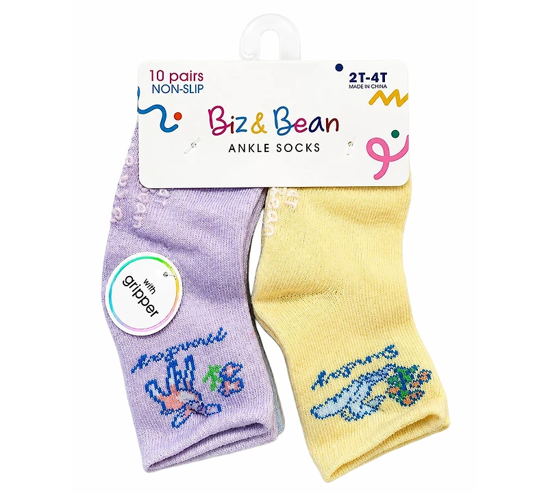 Rainbow Sugar Biz & Bean Toddler Boys' and Girls' 2T-4T Grippers Socks, 10-Pack