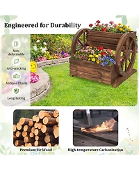 Sugift 2-Tier Raised Garden Bed Rustic Wood Wagon Shape with Drainage Holes and Wheels-Coffee