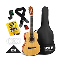 Pyle 36" Left-Handed Classical Guitar Kit - Includes Digital Tuner, Gig Bag, and Accessories, Natural Finish (PGACLS82LFT)