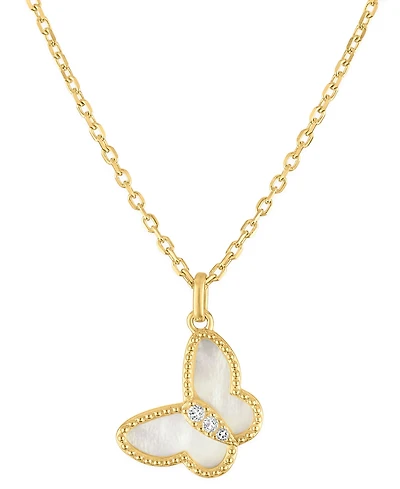 Macy's Simulated pearl & White Topaz Butterfly Pendant Necklace in 14k Gold over Sterling Silver