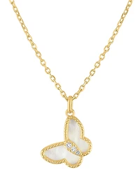 Macy's Simulated pearl & White Topaz Butterfly Pendant Necklace in 14k Gold over Sterling Silver