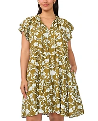 Msk Plus Split Tie Neck Short-Sleeve A-Line Dress
