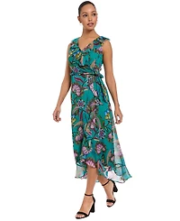 London Times Women's V-Neck High-Low Dress
