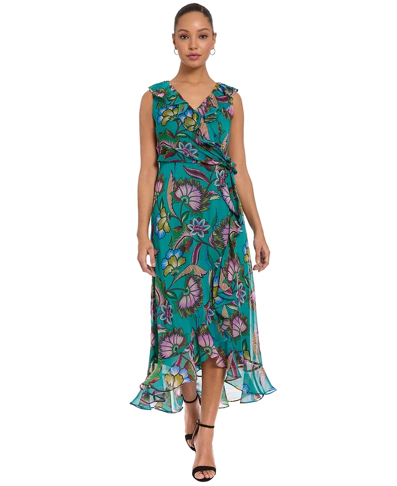 London Times Women's V-Neck High-Low Dress