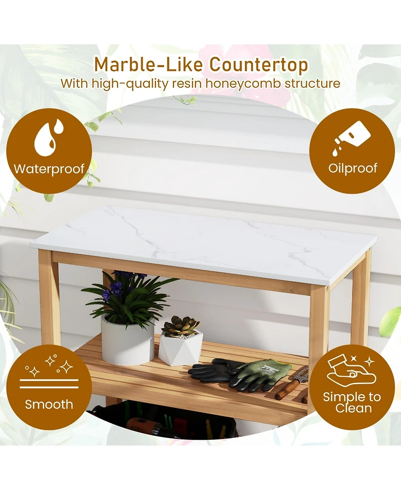 Sugift 3-Tier Garden Potting Bench Table with Marble-Like Countertop