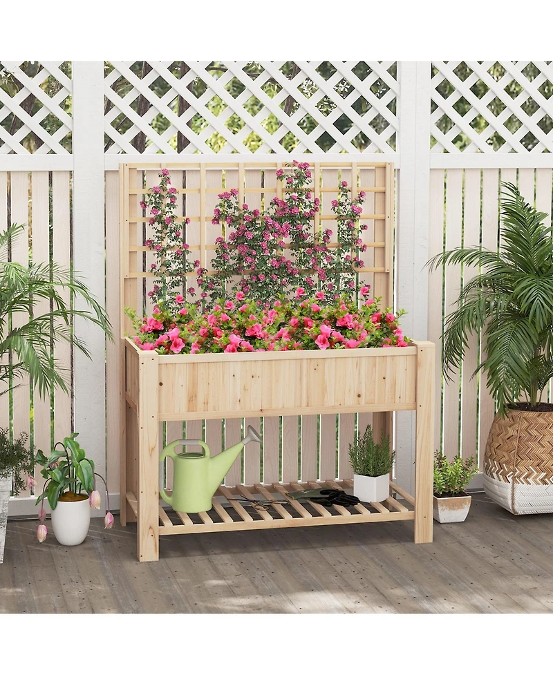 Sugift Raised Garden Bed With Trellis Wooden Elevated Planter Box With Legs