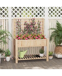Sugift Raised Garden Bed With Trellis Wooden Elevated Planter Box With Legs