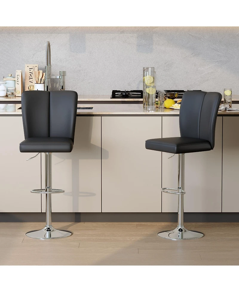 Rainsken Adjustable Bar Stools Set of 2, Swivel Pu Leather Chair with Back, Armless Upholstered Barstools, for Dining Room, Kitchen Island