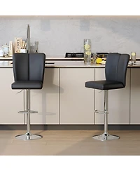 Rainsken Adjustable Bar Stools Set of 2, Swivel Pu Leather Chair with Back, Armless Upholstered Barstools, for Dining Room, Kitchen Island