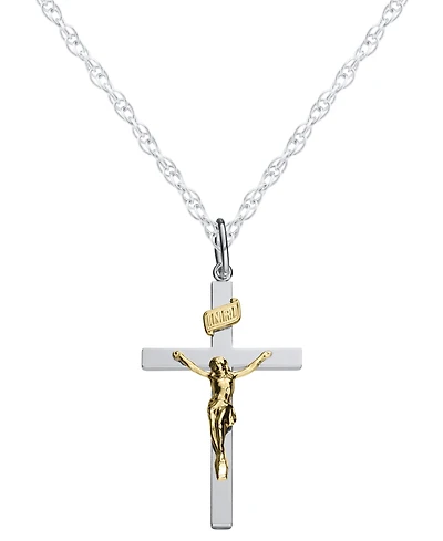 Macy's Men's Two-Tone Crucifix Pendant Necklace in Sterling Silver
