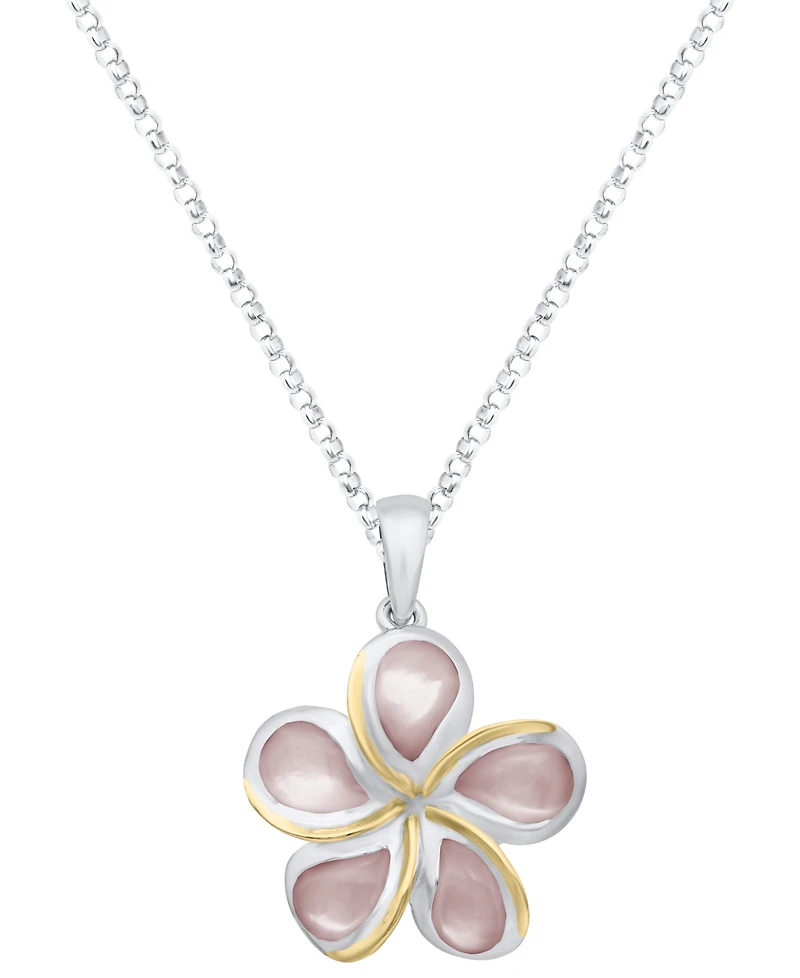 Macy's Pink Pearl Plumeria Pendant Necklace in Sterling Silver