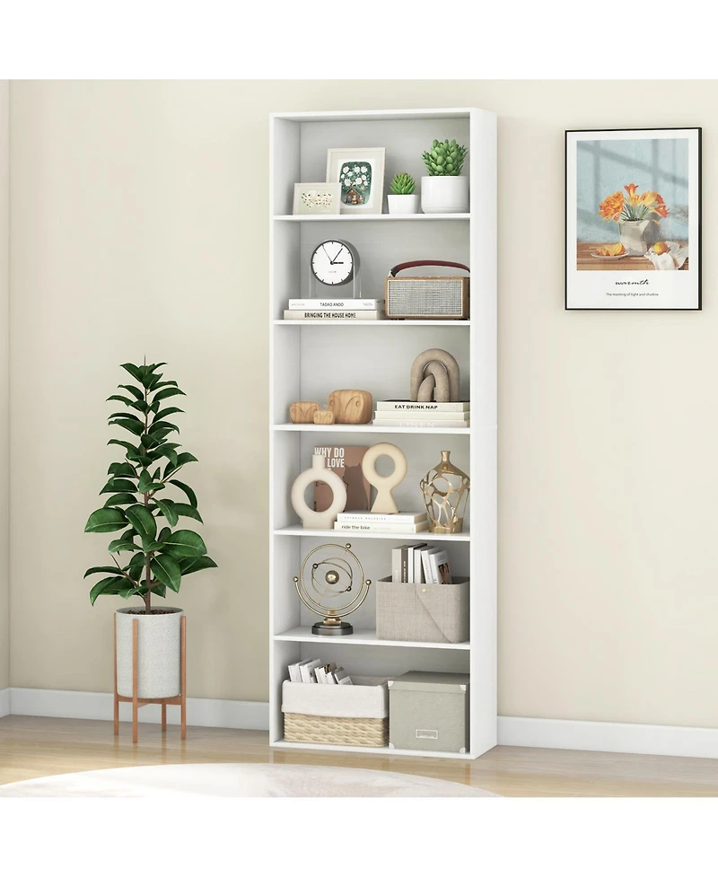 Gymax 6 Tier Bookshelf 70 Inch Tall Wooden Freestanding Storage Organizer with Open Shelves