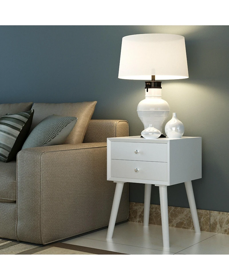 Gymax 2-Piece Wooden Mid-Century Nightstand Side Tables with Two Storage Drawers