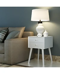 Gymax 2-Piece Wooden Mid-Century Nightstand Side Tables with Two Storage Drawers