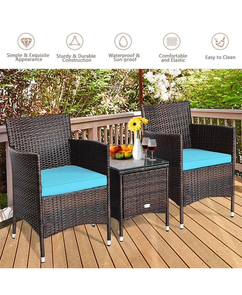 Clihome 3 Pieces Ergonomic Wicker Patio Conversation Set with Cushions