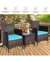 Clihome 3 Pieces Ergonomic Wicker Patio Conversation Set with Cushions