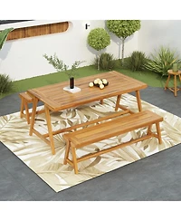 Asagikoiai 3-Piece Acacia Wood Outdoor Picnic Dining Set with Benches