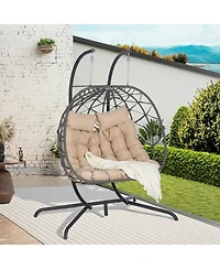 Asagikoiai Outdoor Double Egg Chair with Stand and Cushions, Hanging Wicker Patio Swing