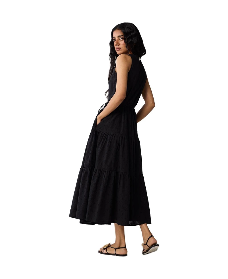 Reistor Women's Sleeveless Embroidered Wrap Dress with Tiers