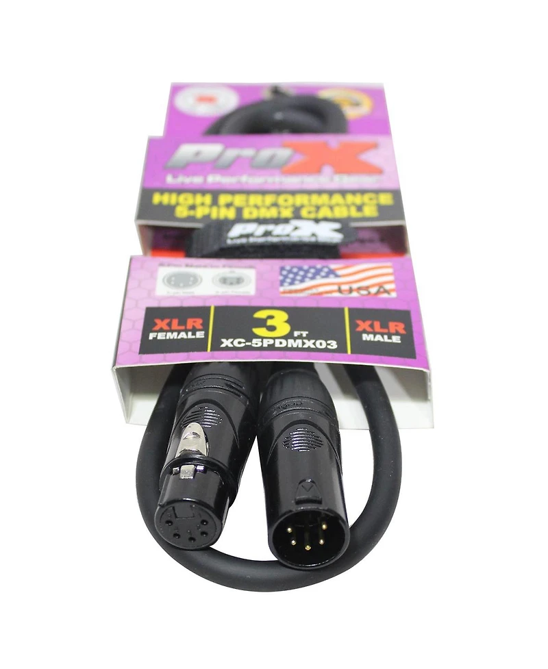 ProX Xc-5PDMX03 3' 5-Pin DMX XLR5-m to XLR5-f High Performance Cable