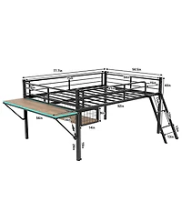 Streamdale Furniture Metal Loft Bed with Desk, Led Lights, and Storage