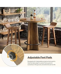 Tribesigns Tall Wooden Bar Table with Base and Metal Ring Footrest Round