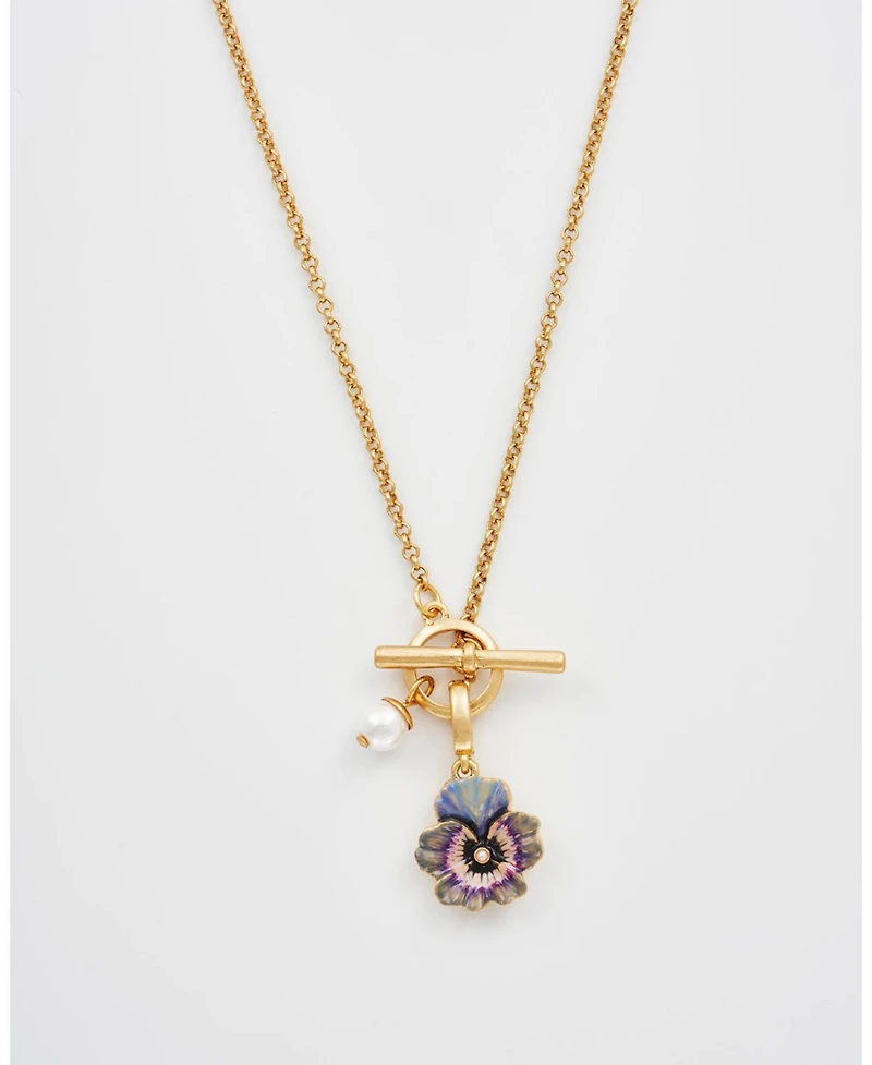 Fable England Pansy and Pearl Toggle Necklace