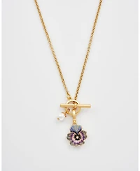 Fable England Pansy and Pearl Toggle Necklace